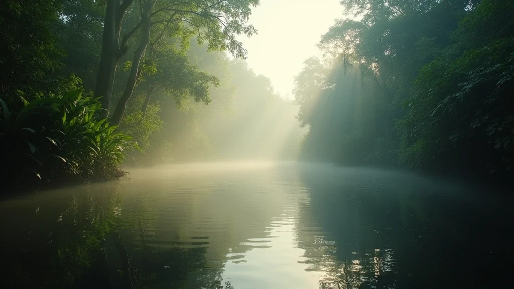 Morgennebel ueber den Dschungel-Kanaelen im Tortuguero-Nationalpark Costa Rica