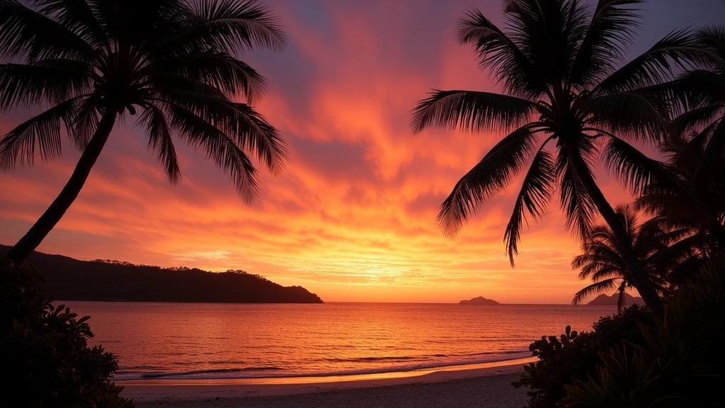 Sonnenuntergang ueber dem Korallenmeer mit Silhouette von Magnetic Island in Townsville
