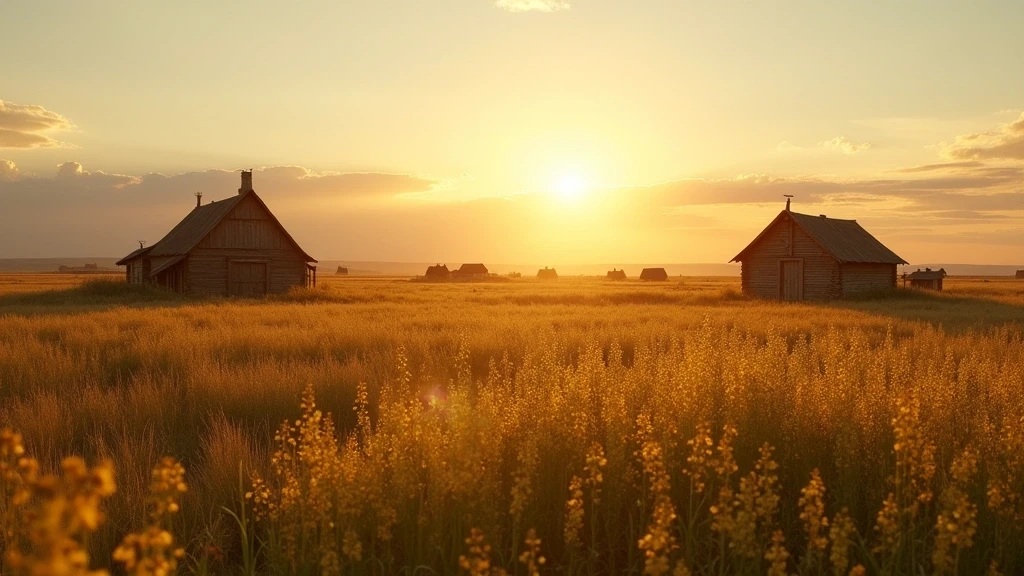 Goldene Stunde auf sibirischer Steppe entlang der Transsibirischen Route
