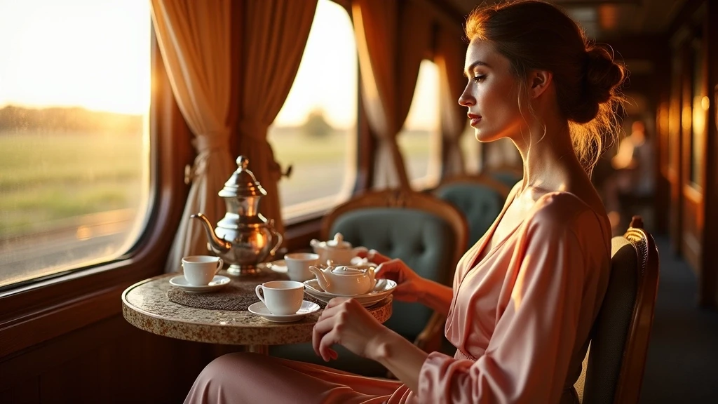 Elegante Frau bei traditioneller russischer Teezeremonie im Transsibirien-Zug