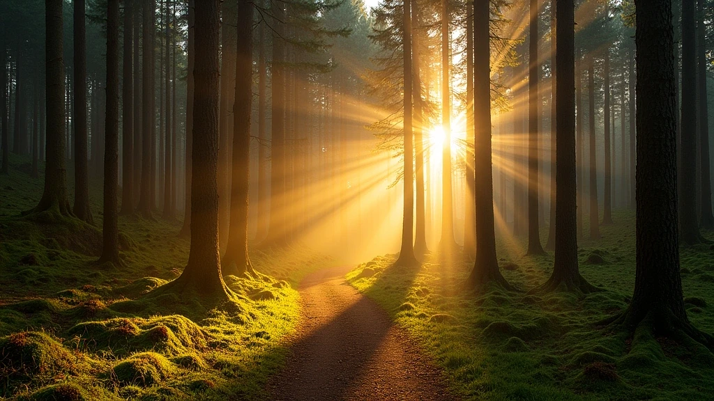 Goldene Stunde im Schwarzwald bei Triberg mit Lichtstrahlen