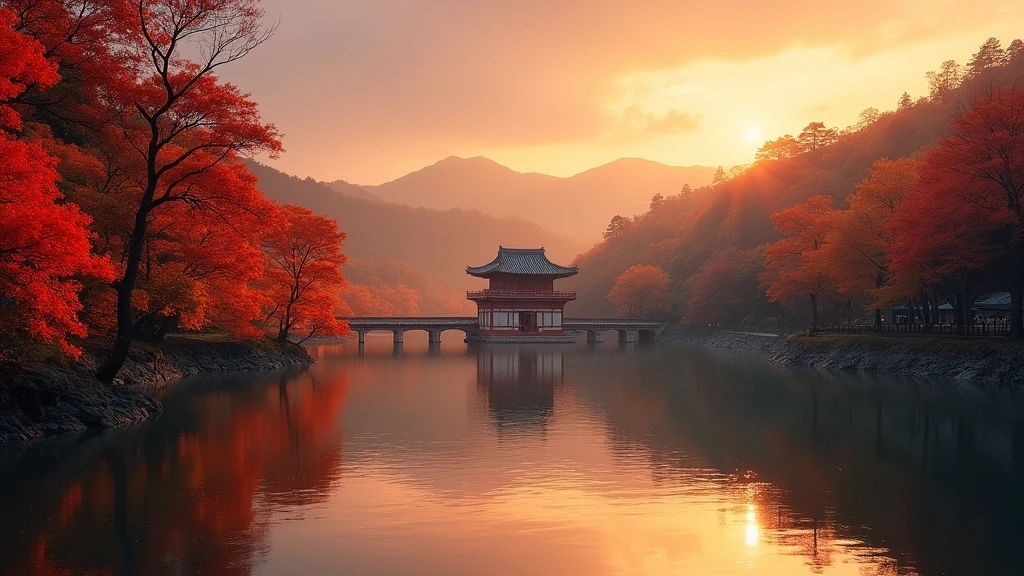 Panoramablick auf den Uji-Fluss mit Byodoin-Tempel-Reflexion bei Sonnenuntergang in Japan