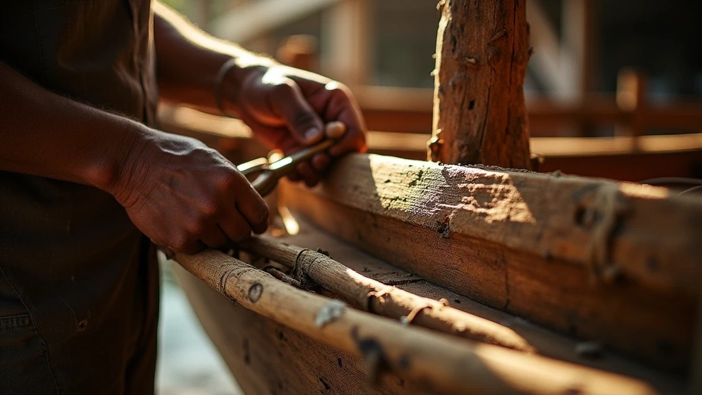 Traditioneller Maldivischer Dhoni-Bootbau durch Handwerker in Ukulhas, Malediven