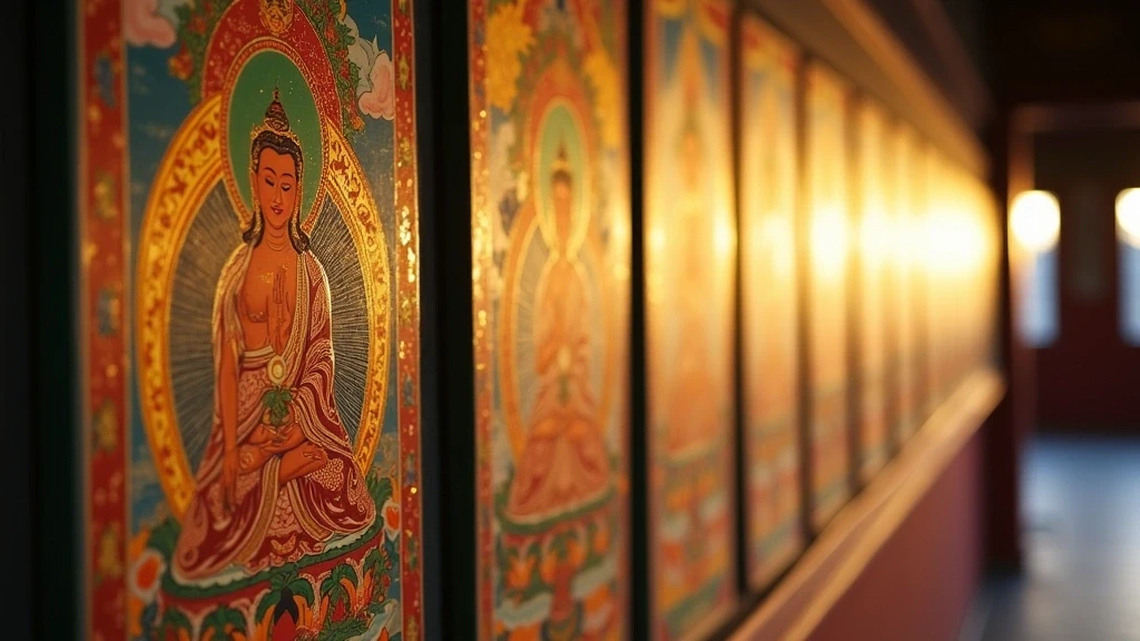 Detailaufnahme von Thangka-Malereien im Gandantegchinlen Kloster in Ulaanbaatar
