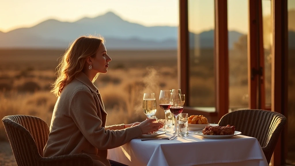 Elegante Frau geniesst Patagonisches Lamm-Asado in Ushuaia