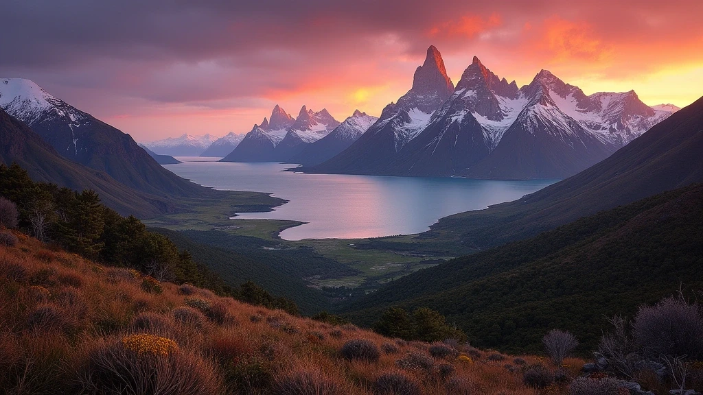 Panorama des Tierra-del-Fuego-Nationalparks bei Sonnenuntergang in Ushuaia