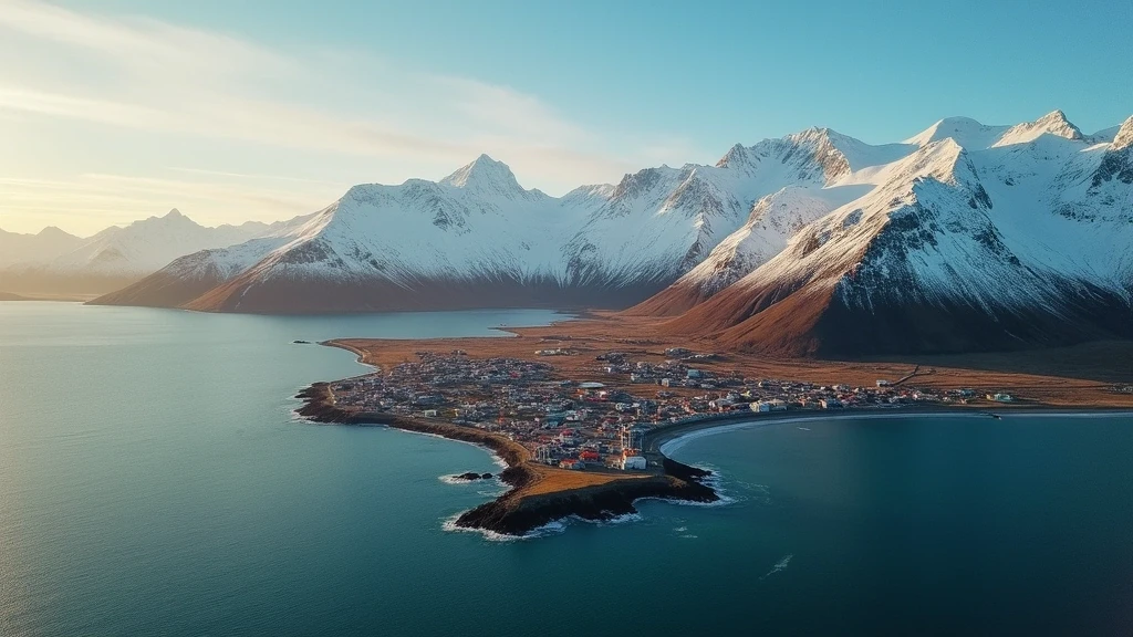 Luftaufnahme von Ushuaia mit Martial-Bergen und Beagle-Kanal zur goldenen Stunde