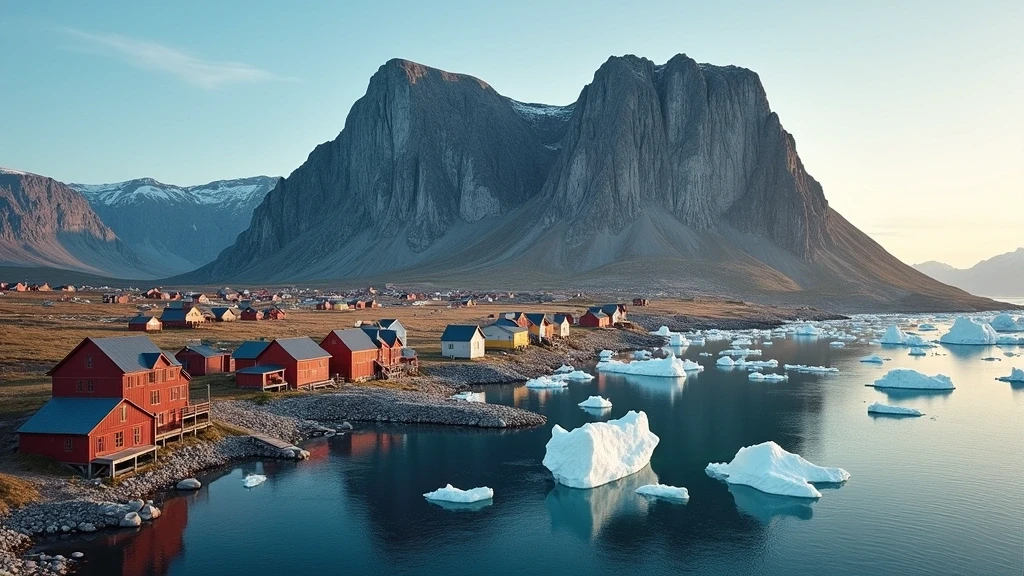 Panoramablick auf Uummannaq-Stadt mit bunten Haeusern vor dem Granitberg in Grönland