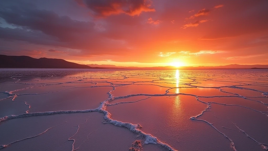 Sonnenuntergang ueber den Salzflaechen im Uvs-Nuur-Becken, Mongolei