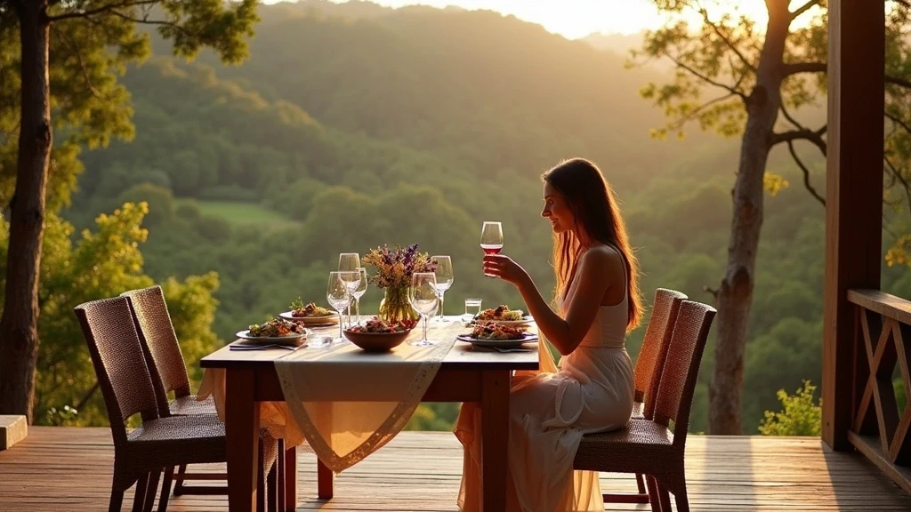 Elegantes Abendessen im Valdivianischen Regenwald, Chile mit lokalen Produkten und Regenwaldblick