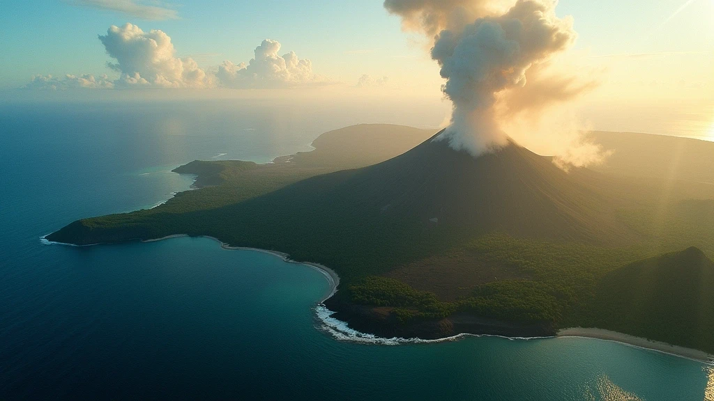 Dramatische Luftaufnahme des aktiven Vulkans Mount Yasur in Vanuatu zur goldenen Stunde