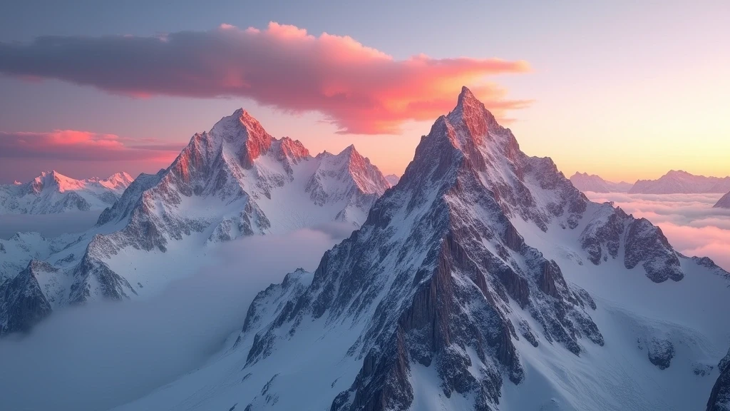 Panoramablick auf den Mont Fort in Verbier bei Sonnenuntergang mit alpenglow auf dem Gletscher