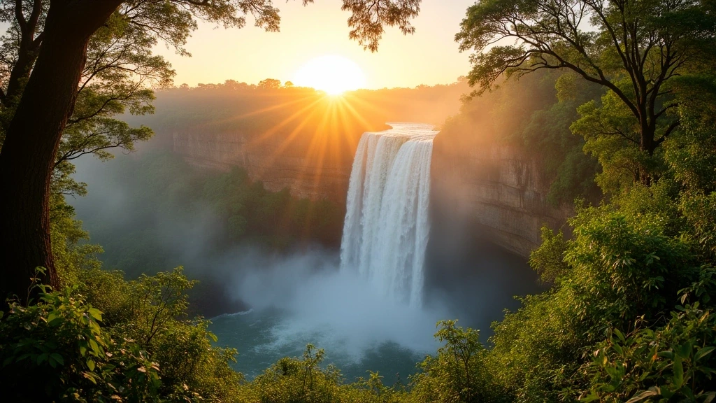 Panoramablick auf die Victoriafaelle in Sambia/Simbabwe vom Regenwaldpfad aus