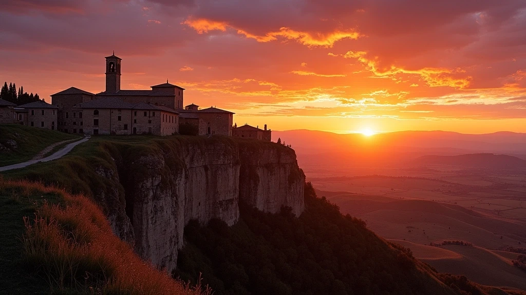 Sonnenuntergang über den Balze-Klippen von Volterra mit dramatischem Himmel