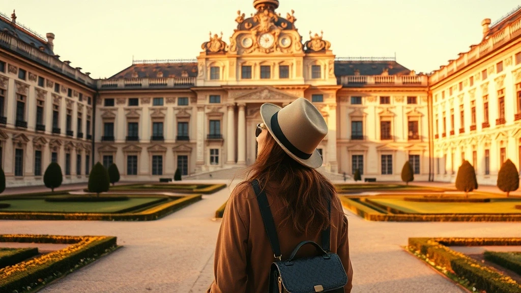 Stylische Reisende bewundert barocke Details des Wilanow-Palasts in Warschau