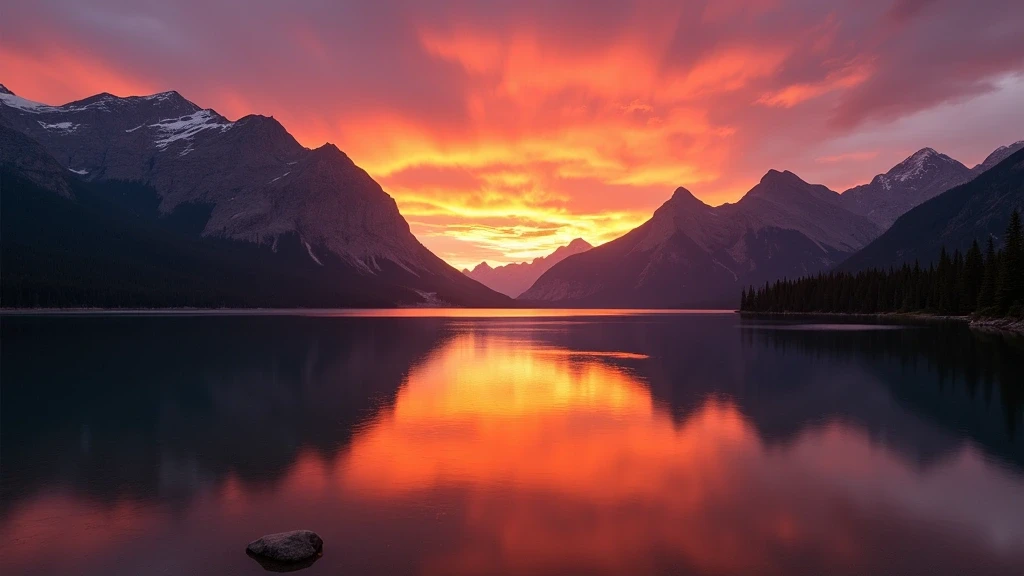 Sonnenuntergang ueber dem Upper Waterton Lake im Waterton Lakes National Park