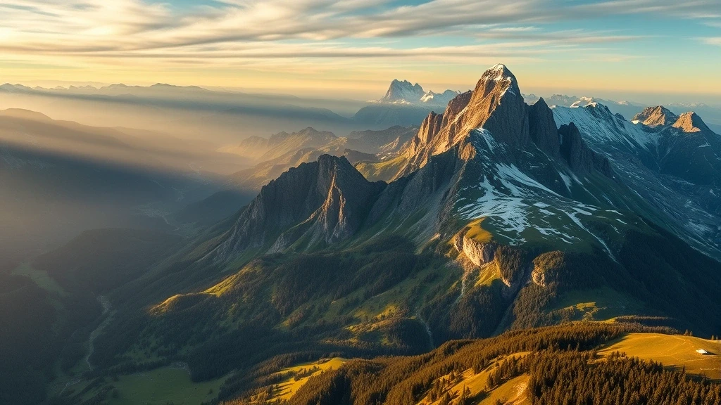 Luftaufnahme des Watzmann-Massivs in den Berchtesgadener Alpen zur goldenen Stunde