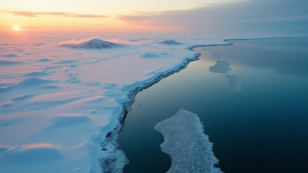 Dramatische Luftaufnahme der arktischen Tundra auf Wrangel-Insel zur goldenen Stunde