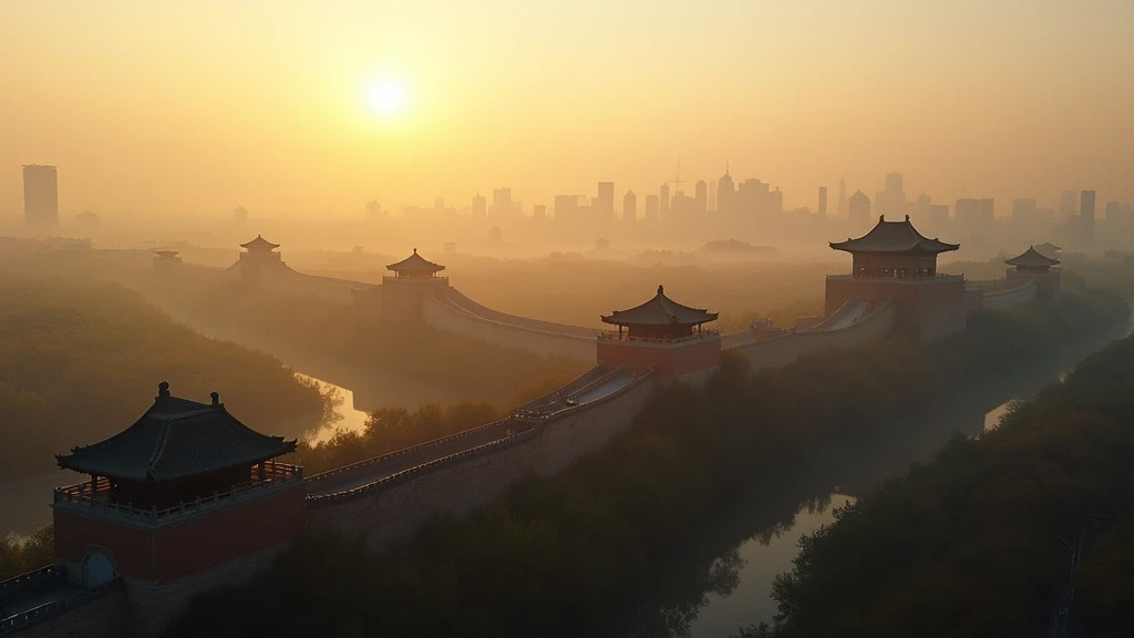 Luftaufnahme der antiken Stadtmauern von Xi'an zur goldenen Stunde mit moderner Skyline