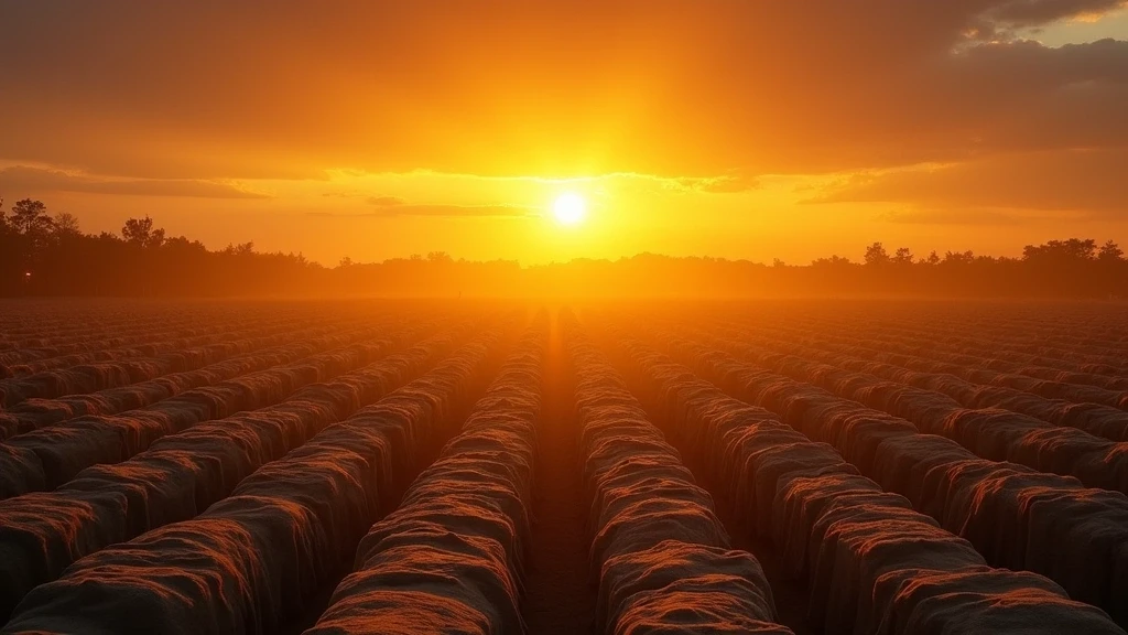 Sonnenuntergang ueber der Terrakotta-Armee in Xi'an mit dramatischem goldenem Licht
