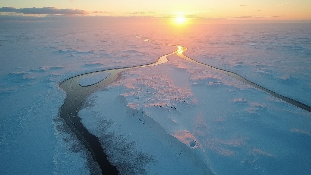 Luftaufnahme der arktischen Tundra auf der Jamal-Halbinsel zur goldenen Stunde
