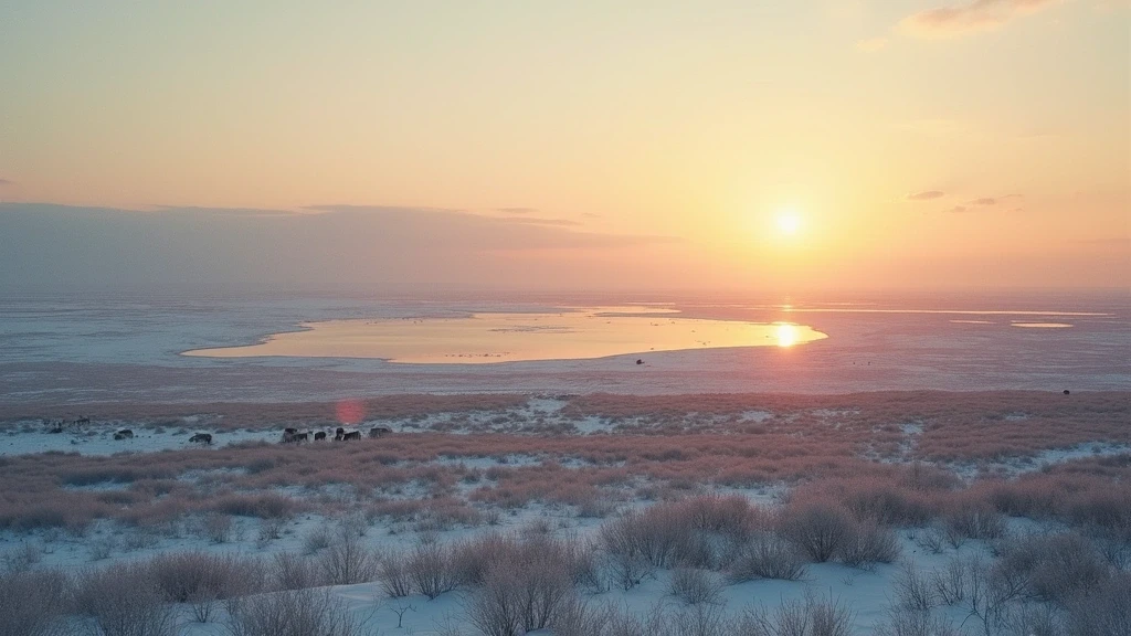Panoramablick auf die Tundra der Jamal-Halbinsel zur goldenen Stunde
