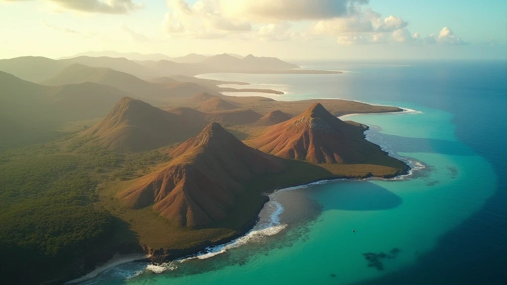Luftaufnahme der Byfield Ranges und des Korallenmeeres in Yeppoon zur goldenen Stunde