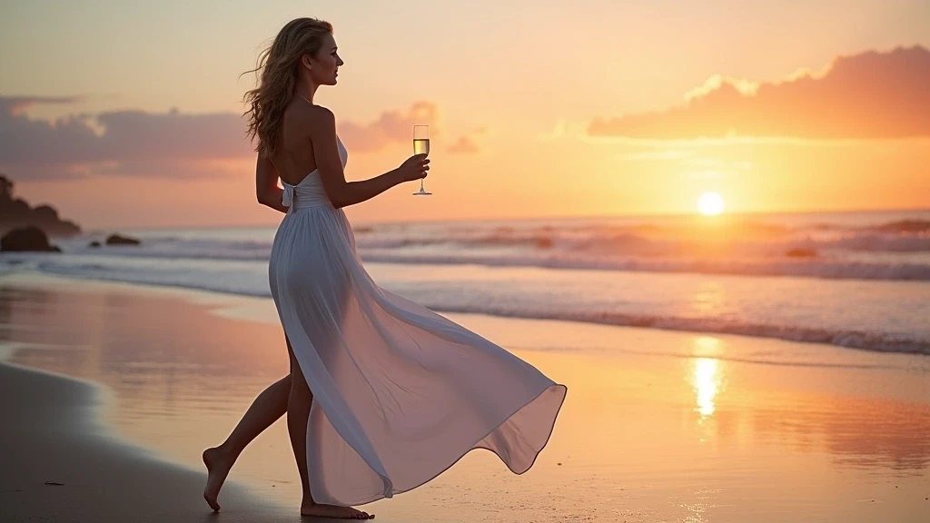 Elegante Frau am Fishermans Beach in Yeppoon bei Sonnenuntergang