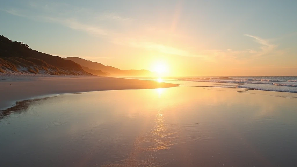 Panoramaaufnahme des Nine Mile Beach in Yeppoon bei Sonnenaufgang