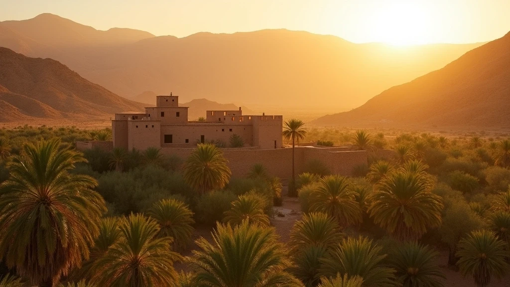 Goldene Stunde im Draa-Tal Oase von Zagora, Marokko mit Palmenhainen