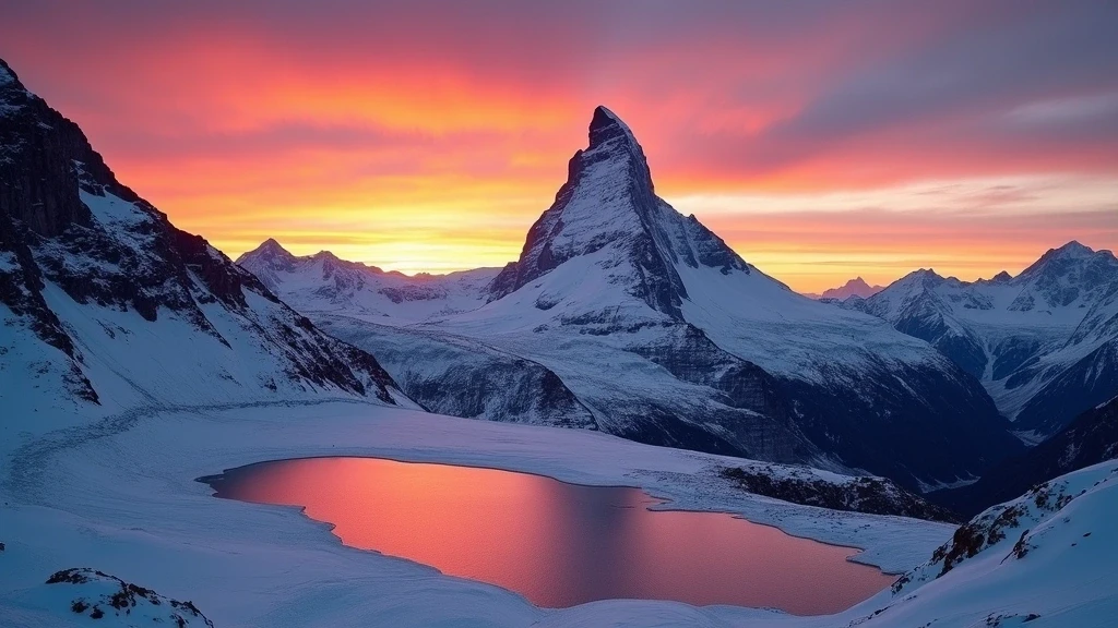 Sonnenuntergang ueber dem Matterhorn mit Gornergletscher in Zermatt