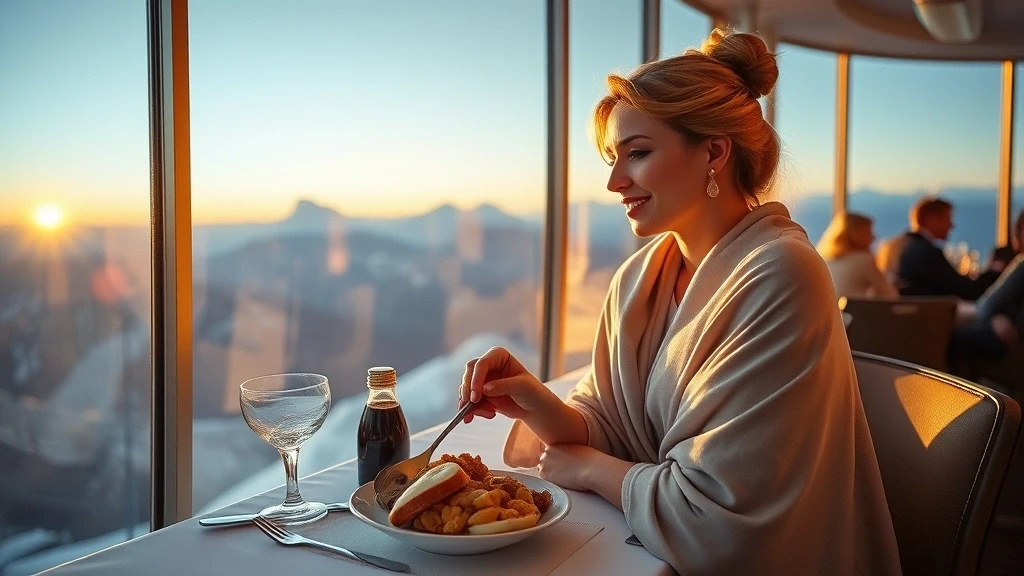 Elegante Frau genießt Kaiserschmarrn im Zugspitz-Restaurant mit Bergblick